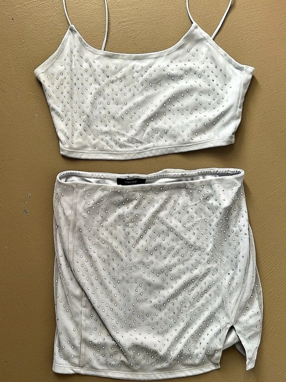 Forever 21 Mini Skirt and crop top in gray bedazzled Size Medium